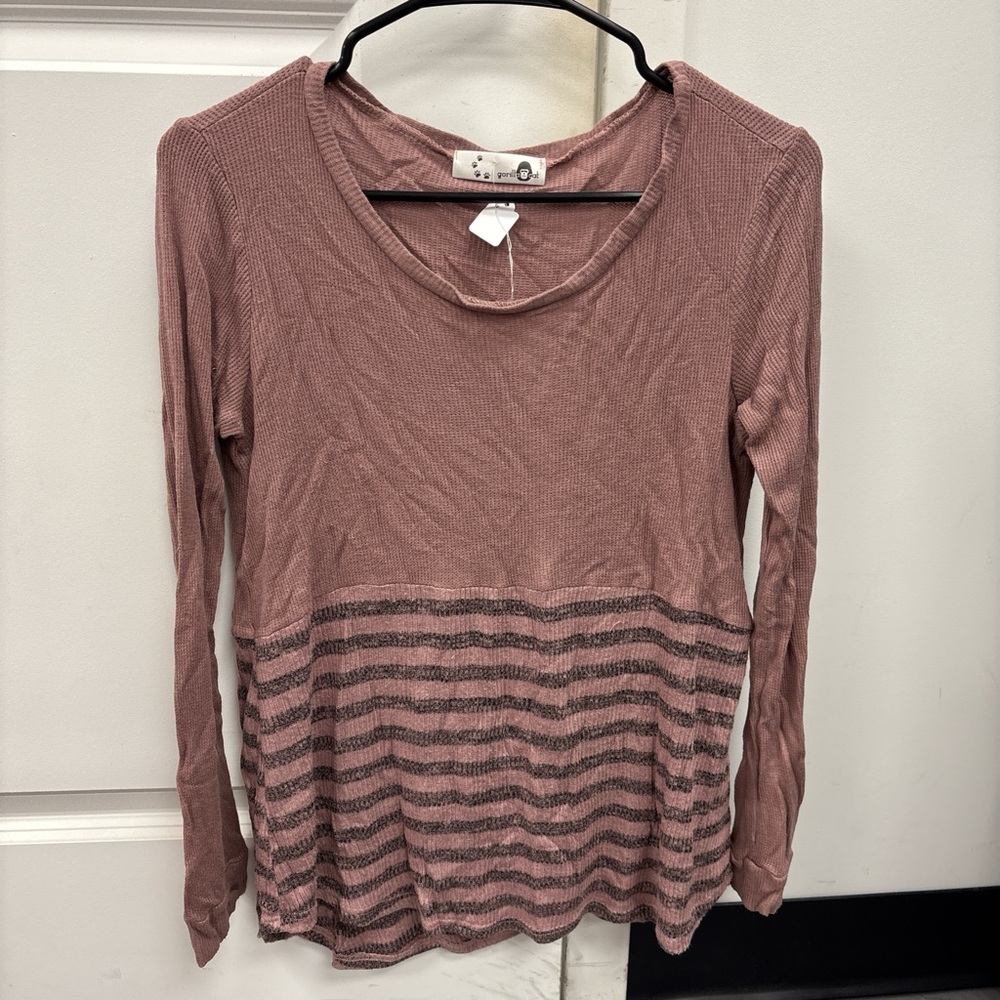Elegant Mauve Striped Long Sleeve Top